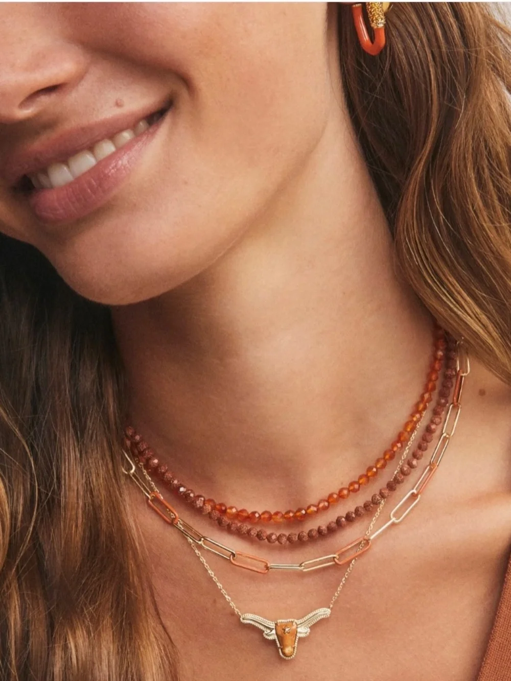 Kendra Scott Emery Gold Beaded Strand Necklace in Gold Orange Agate - Picture 5 of 5